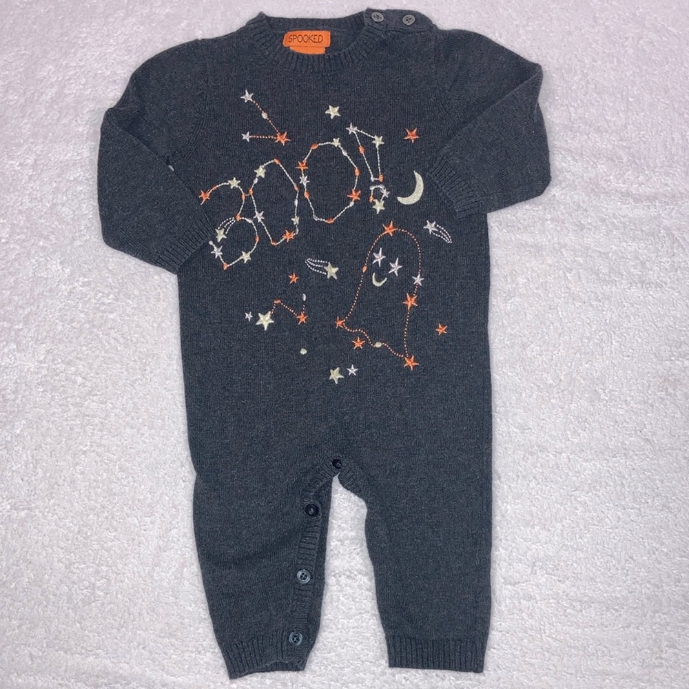Spooked Knit Embroidered Ghost Halloween Romper 3/6m
